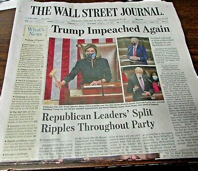 The Wall Street Journal Trump Impeached Again January 14 2021 New Ebay The Wall Street Journal Trump Impeached Again January 14 2021 New Ebay