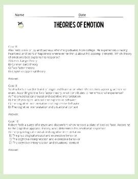 Theories Of Emotion Worksheet