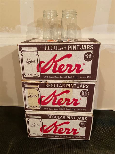 Three Dozen Plus Used Decorated Sixteen Ounce Pint Kerr Canning Jars