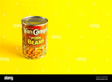 Tin Of Van Camps Pork And Beans Baked Beans Stand Out On A Yellow