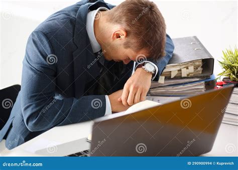Tired Office Male Clerk In Suit Take Nap Stock Photo Image Of