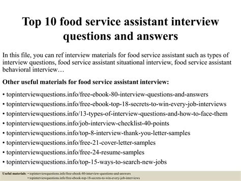 Top 10 Food Service Assistant Interview Questions And Answers Pptx