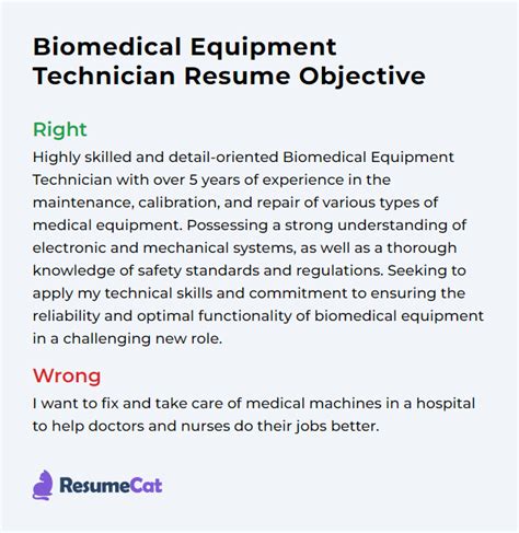 Top 15 Biomedical Equipment Technician Resume Objective Examples