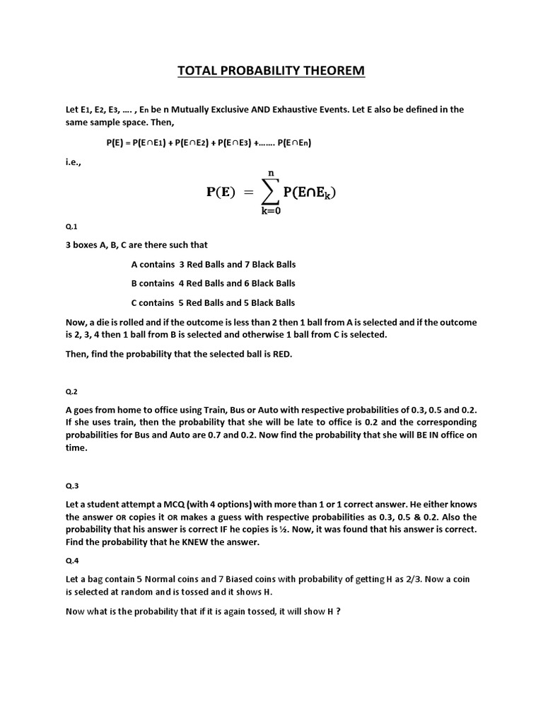 Total Probability Theorem Law Of Total Probability Total Probability Theorem Law Of Total Probability