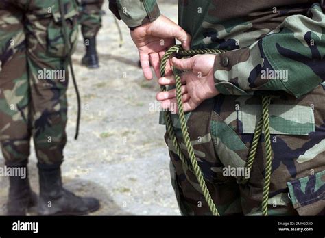 Troops Recieve Instruction On Tying A Swiss Seat During Basic Military Mountaineering Instruction At Parks Reserve Forces Training Area In Dublin California Reserve Forces From All Over The Nation Are Participating In