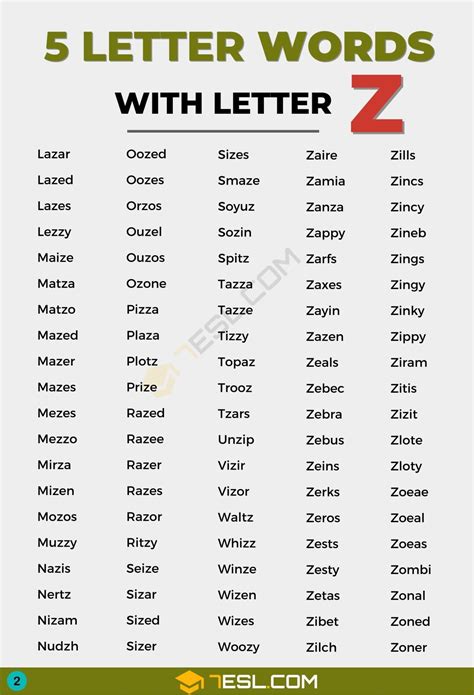 Two Letter Words Containing Z