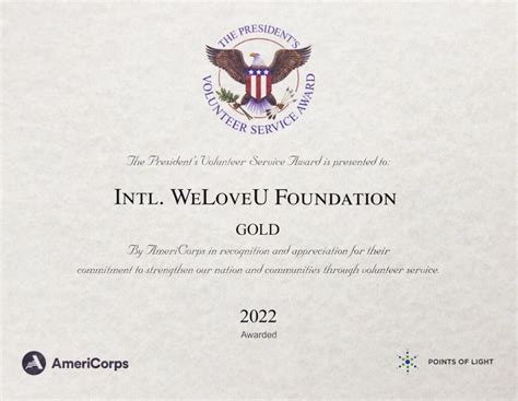 U S President S Volunteer Service Award Gold International Weloveu