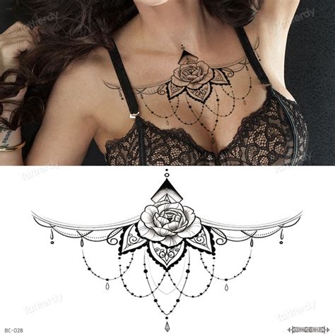 Under Breast Tattoo Ideas Women Mandala Temporary Tattoo Sticker Lace