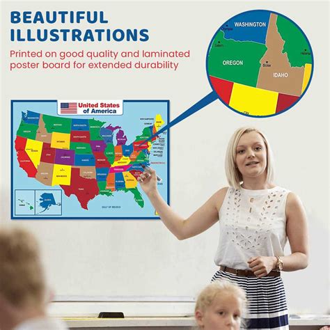 United State Map Laminated Poster Double Side Educational Poster For United State Map Laminated Poster Double Side Educational Poster For