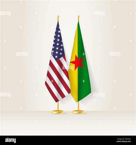 United States And French Guiana National Flag On A Light Background United States And French Guiana National Flag On A Light Background