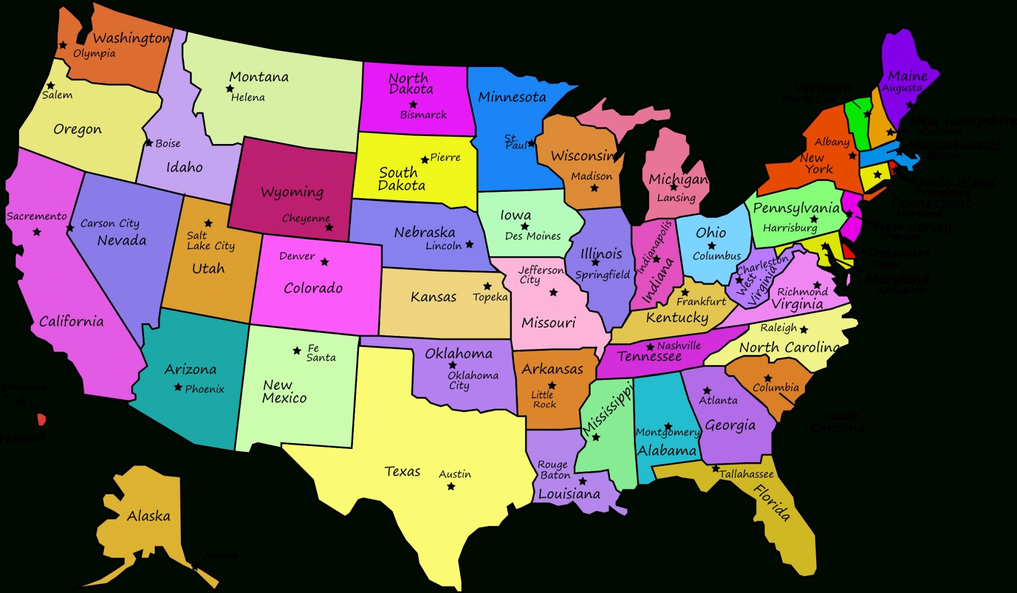 United States Map With State Names And Capitals Printable Best