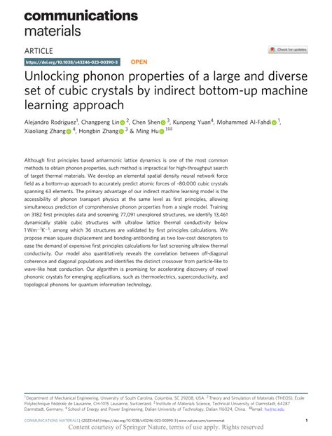 Unlocking Phonon Properties Of A Large And Diverse Set Of Cubic Crystals By Indirect Bottom Up Machine Learning Approach Communications Materials Unlocking Phonon Properties Of A Large And Diverse Set Of Cubic Crystals By Indirect Bottom Up Machine Learning Approach Communications Materials