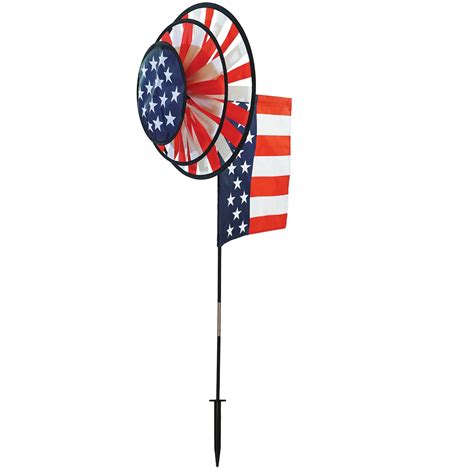 Usa Flag Dual Spinner Wheels With Garden Flag In The Breeze Wholesale Garden D Cor And Kites