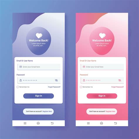 Vector User Interface Login Page Design Template 2 Color Variations Set