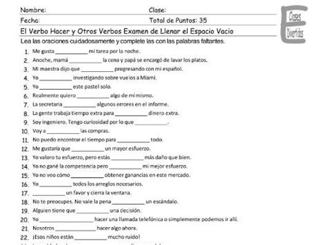 Verb Hacer Spanish Fill In The Blanks Exam Teaching Resources