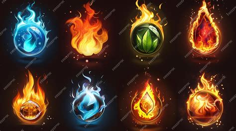 Versatile Fire Icon Set Featuring Various Flame Designs With Dynamic And Stylized Shapes Glowing Effects And Vibrant Colors On A Dark Background For Digital Projects Premium Ai Generated Image