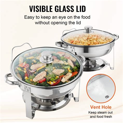 Vevor 2 Pack Round Chafing Dish Set With Full Size 4Qt Pan Glass Lid Vevor 2 Pack Round Chafing Dish Set With Full Size 4Qt Pan Glass Lid
