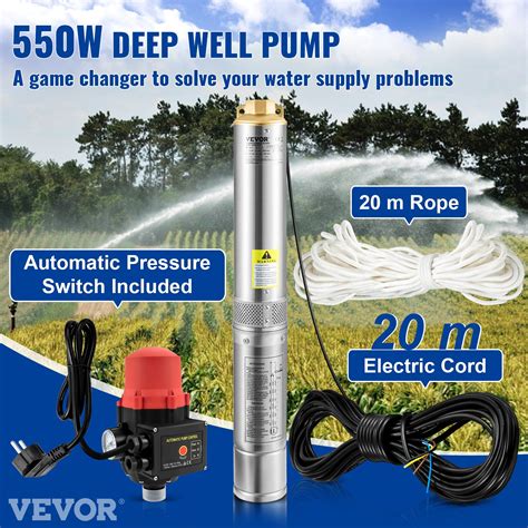 Vevor 3 Tiefbrunnenpumpe 550W Brunnenpumpe Max Durchfluss 50L Min