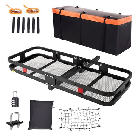 Vevor Hitch Cargo Carrier 53 X 19 X 5 In Trailer Hitch Mounted Steel Carrier Basket 500Lb Loading Luggage Carrier Rack With Stabilizer Cargo Net