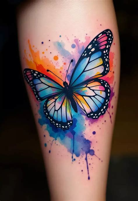 Vibrant Butterfly Tattoo With Watercolor Splash In 2025 Colorful