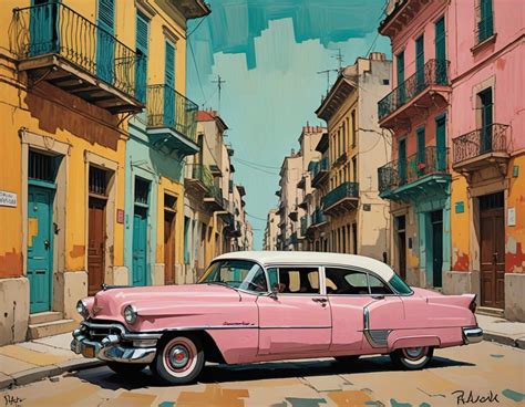 Vibrant Pink Cadillac On Cobblestone Street In Vin Ai Art