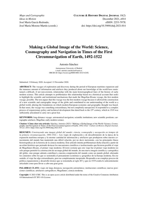 View Of Making A Global Image Of The World Science Cosmography And Navigation In Times Of The First Circumnavigation Of Earth 1492 1522 Culture History Digital Journal