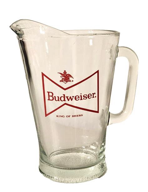 Vintage Budweiser Amp Quot Bud King Of Beers Amp Quot Heavy Glass Beer Pitcher 9 Amp Quot H