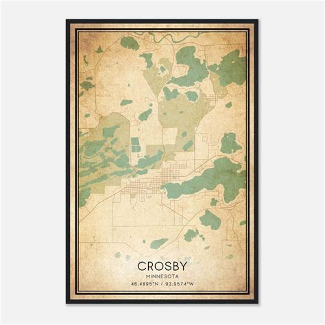 Vintage Crosby Minnesota Map Poster Crosby Mn City Road Wall Art Print Custom Maps Posters