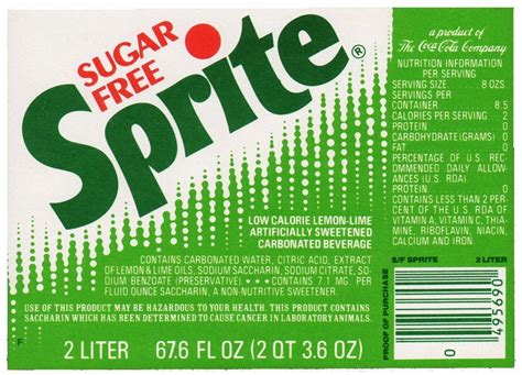 Vintage Soda Pop Bottle Label Sprite Sugar Free The Coca Cola Company Saccharin Ebay