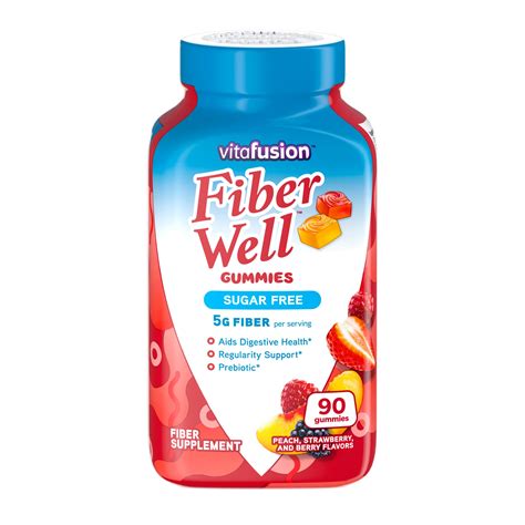 Vitafusion Fiber Well Sugar Free Gummies Peach Strawberry Berry 90