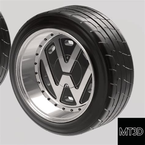 Volkswagen Vw Logo Wheels With Stretched Tires In 2 Sizes 3D Model 3D