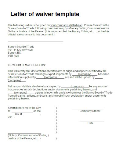 Waiver Letter Template Prntbl Concejomunicipaldechinu Gov Co