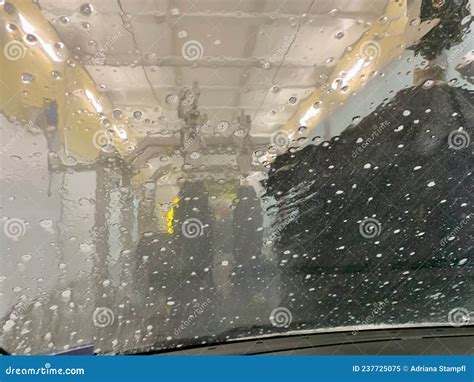Water On Windshield On Automatic Car Wash Inside View Stock Video