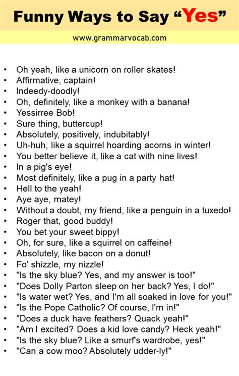 Ways To Say Yes Cute Funny Creative Grammarvocab