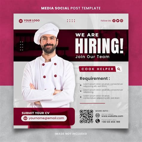 We Are Hiring Chefs Or Cook Helper Job Media Social Post Template
