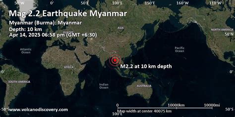 Weak Mag 2 4 Earthquake 33 Km Northwest Of Nyaunglebin Bago Region