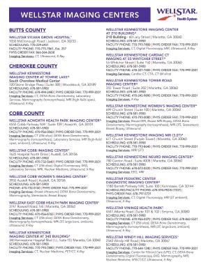 Wellstar Douglas Imaging Center Printable Template Calendar