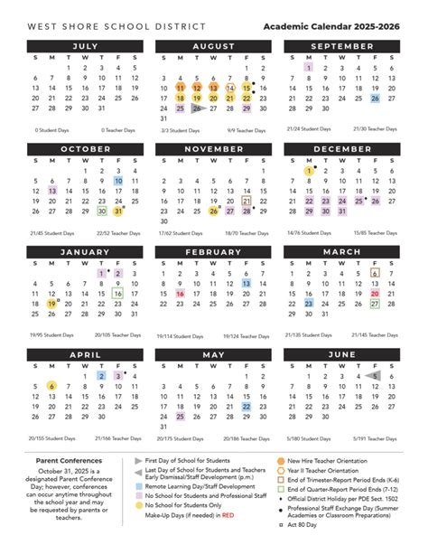 West Shore School District Calendar 25 26 Pdf Revised Educounty