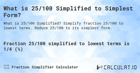 What Is 25 100 Simplified To Simplest Form Calculatio