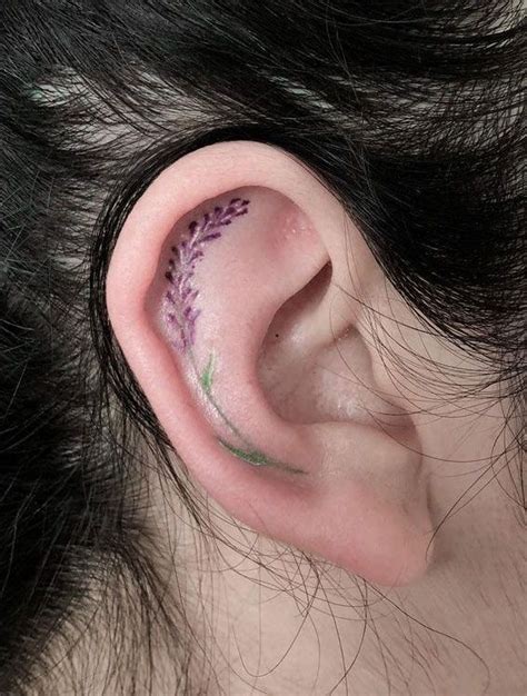 Whispered Ink 40 The Beauty Of Ear Tattoos Lavender Inside Ear Tattoo