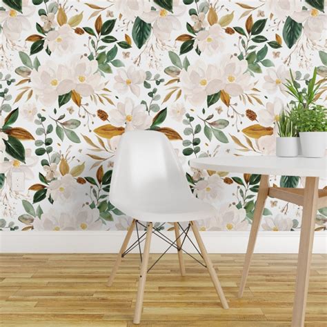 White Flowers Wallpaper Spoonflower