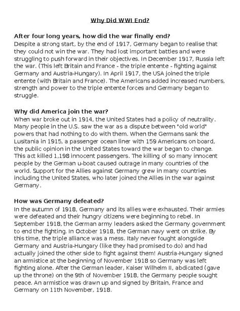 Why Did Ww1 End Inference Questions By Fraser Hampton Tpt