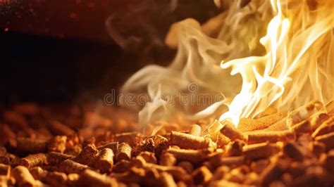 Wood Pellets Burning Brightly In A Grill Creating A Warm Glow And