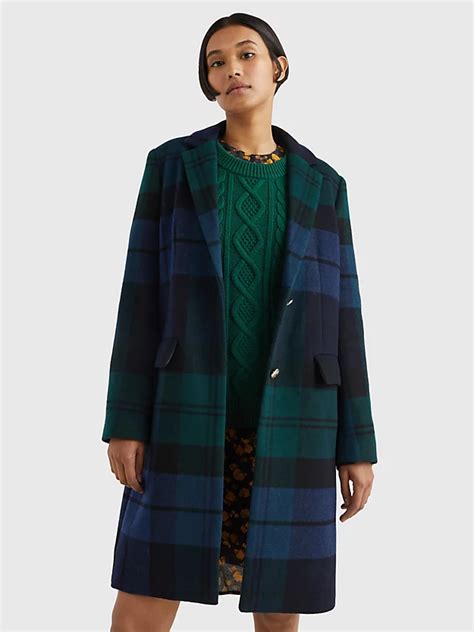 Wool Blend Black Watch Tartan Coat Ww0ww3761202k Tommy Hilfiger