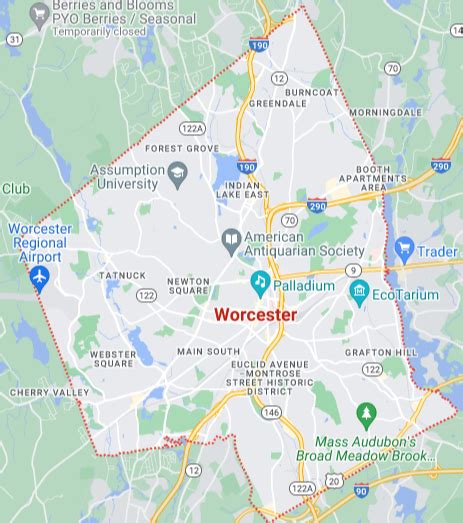Worcester Metro Area Map Premium Style Worcester Metro Area Map Premium Style