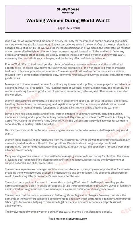 Working Women During World War Ii Free Essay Example