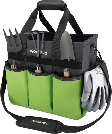 Workpro Garden Tool Bag Organizer Heavy Duty Gardening Tote Bag With 10 Pockets And Long Adjustable Shoulder Strap Standable Garden Home Tool Kits