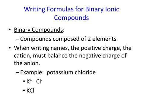Writing Chemical Formulas For Binary Ionic Compounds Slide November Writing Chemical Formulas For Binary Ionic Compounds Slide November