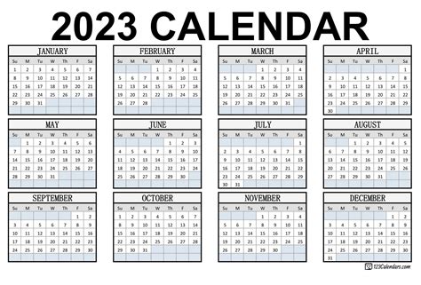 Year 2023 Calendar Templates 123Calendars Com