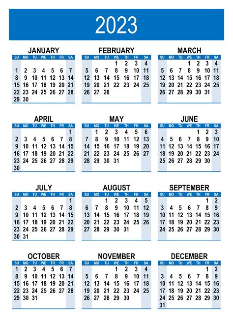 Yearly Calendar 2023 Free Calendar Su
